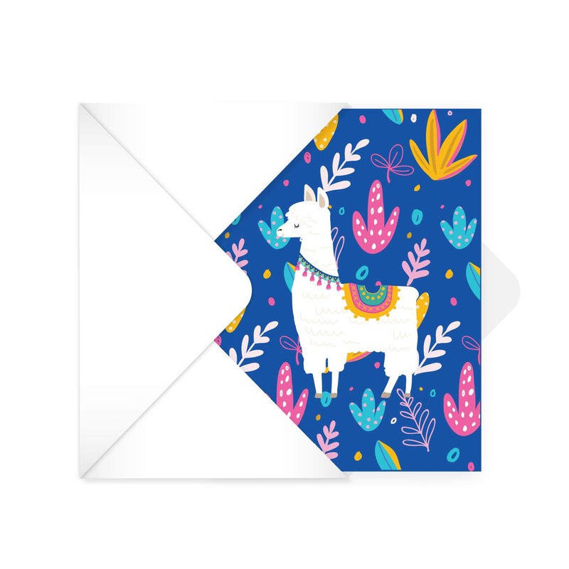 Canopy Street Llama Note Cards / 24 Adorable Animal All Occasion Greeting Cards With White Envelopes / 3 1/2" x 4 7/8" Desert Birthday Party Cards / Alpaca Thank You Note Card Set / 6 Cinco De Mayo Fiesta Designs - Image 3